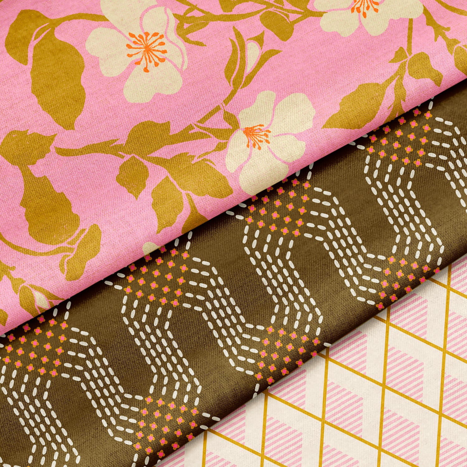 Wild Rose Fabric Collection Pink and Gold