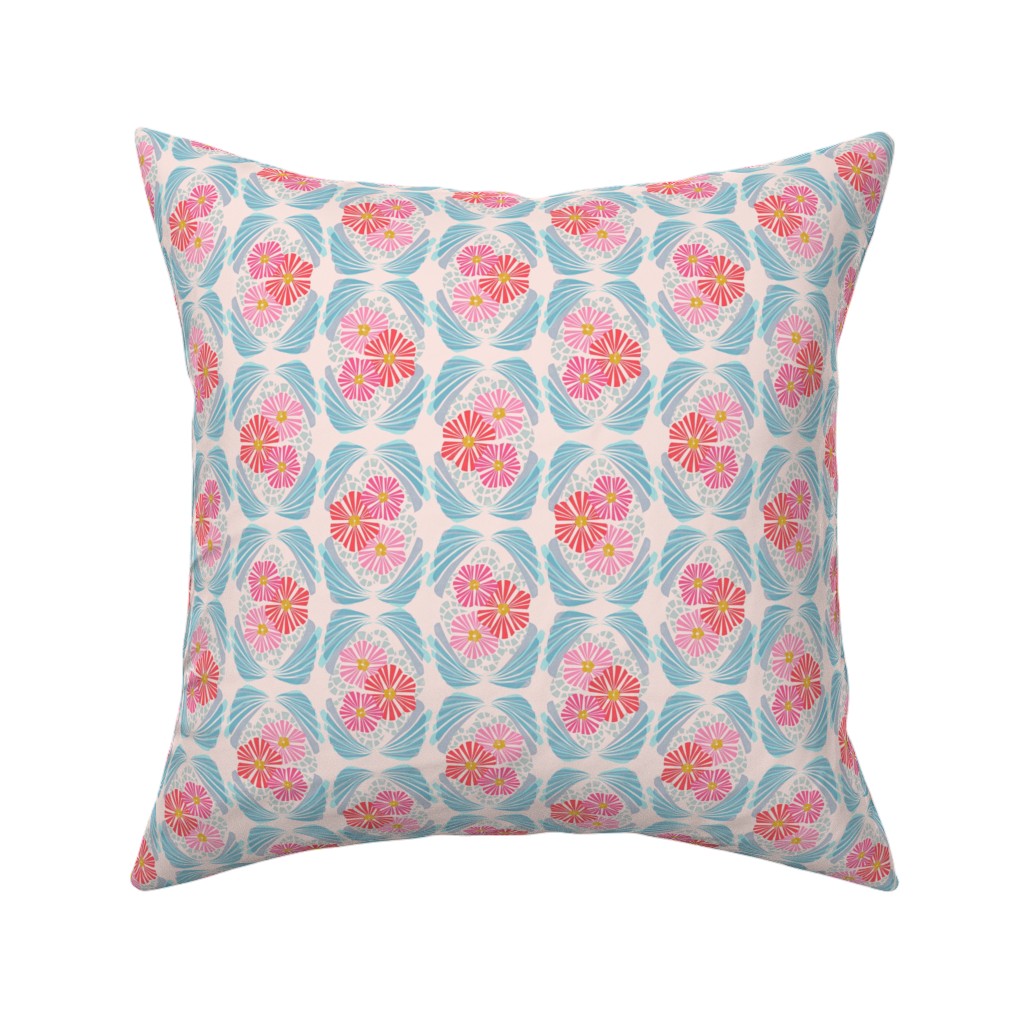 Modern Art Deco Floral Soft Pink and Blue