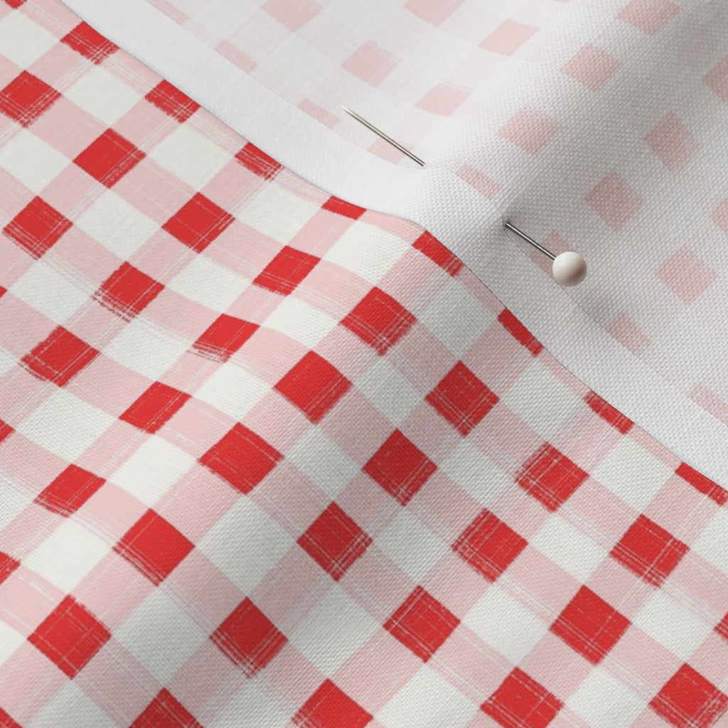 Hand Painted Gingham Fabric by the Yard Red and Pink