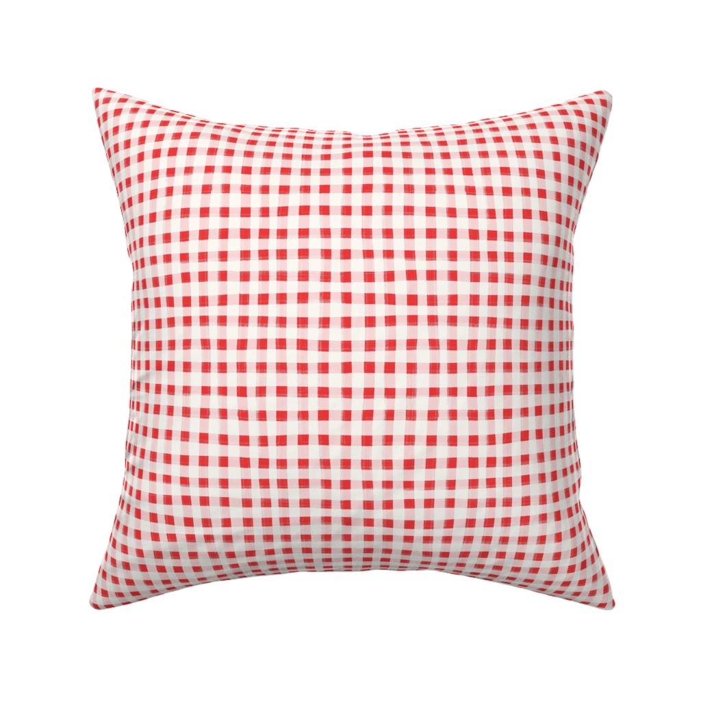 Hand Painted Gingham Fabric by the Yard Red and Pink