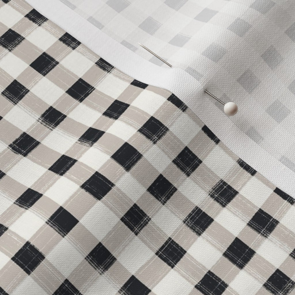 Hand Painted Gingham Fabric by the Yard Charcoal Black and Gray
