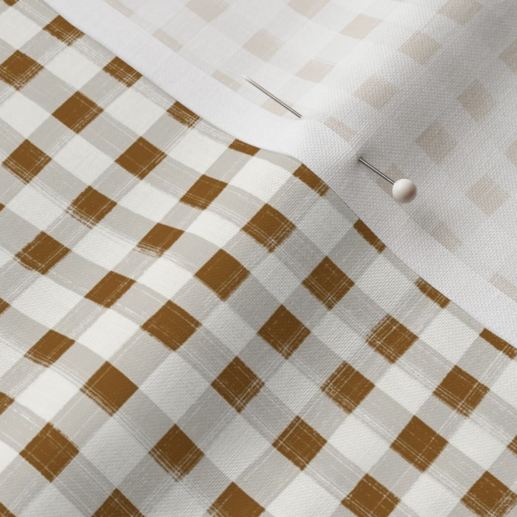 Hand Painted Gingham Fabric by the Yard Coffee and Gray