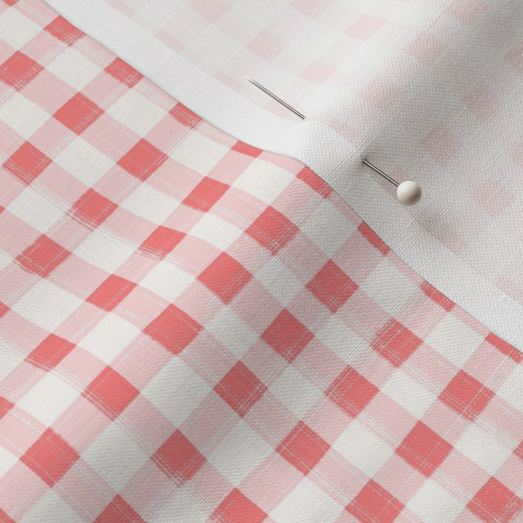 Hand Painted Gingham Fabric by the Yard Coral Pink