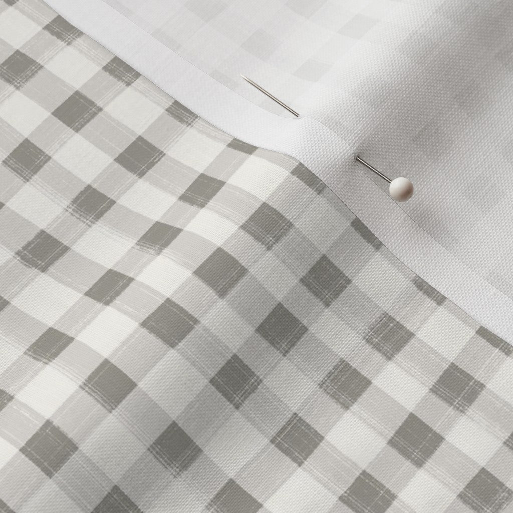 Hand Painted Gingham Fabric by the Yard Fog Gray