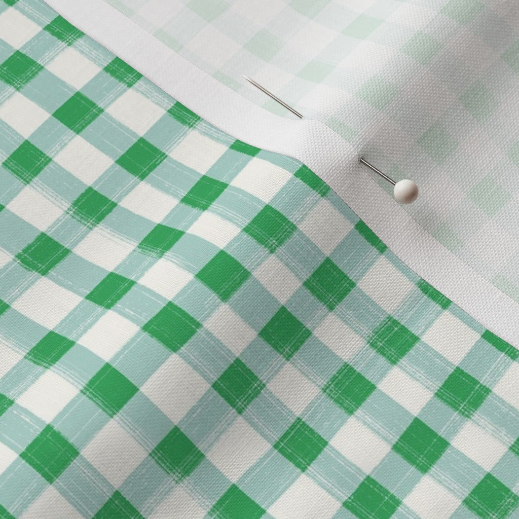Hand Painted Gingham Fabric by the Yard Kelly Green