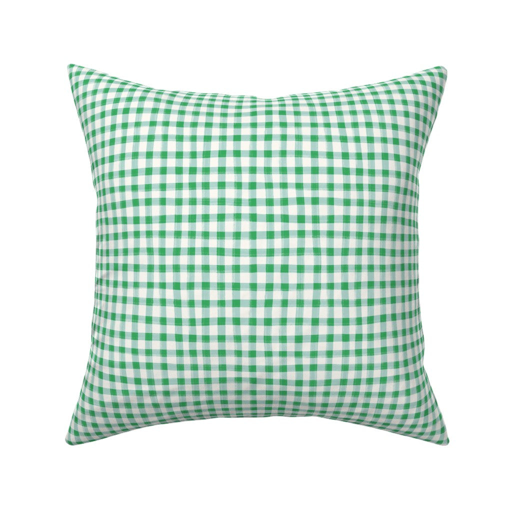 Hand Painted Gingham Fabric by the Yard Kelly Green