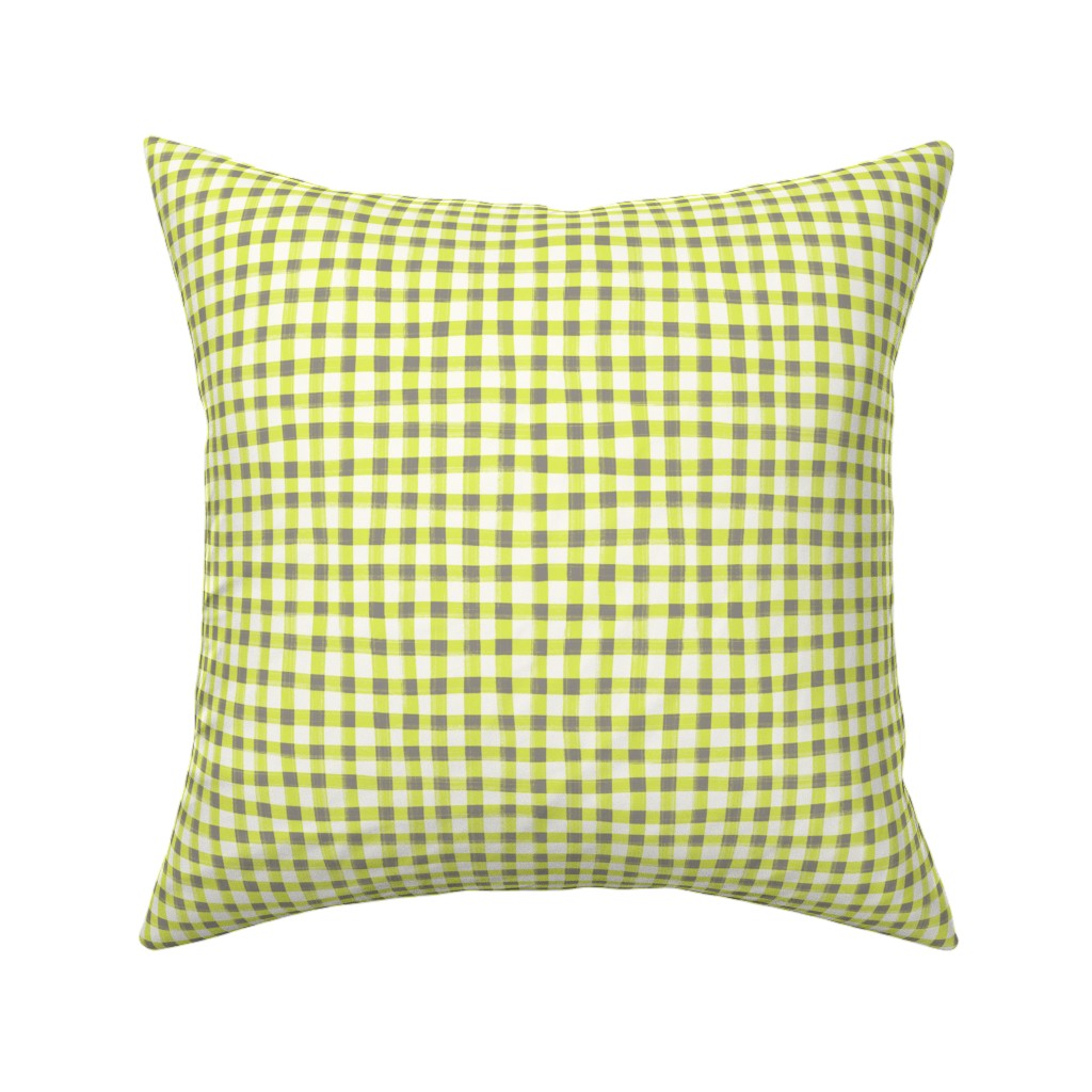 Hand Painted Gingham Fabric by the Yard Neon Green and Gray