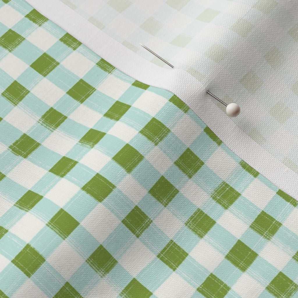 Hand Painted Gingham Fabric by the Yard Olive Green