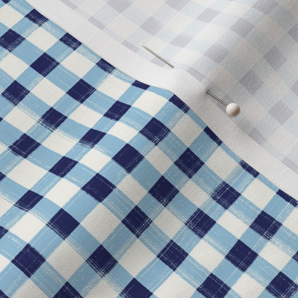 Hand Painted Gingham Fabric by the Yard Cobalt Blue
