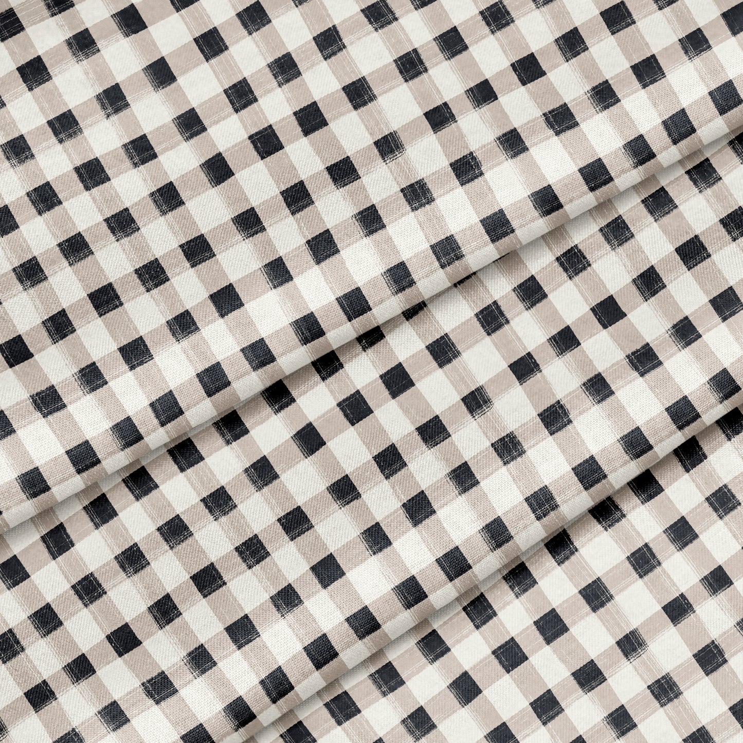 Hand Painted Gingham Fabric by the Yard Charcoal Black and Gray