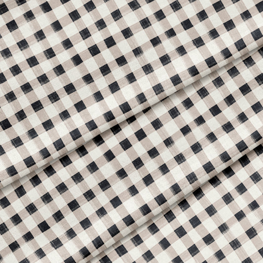 Hand Painted Gingham Fabric by the Yard Charcoal Black and Gray