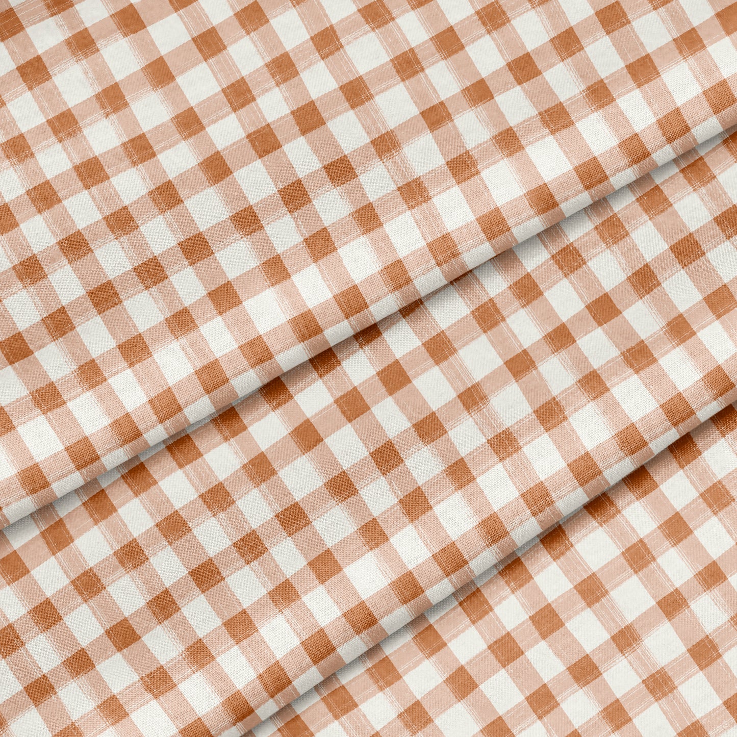Hand Painted Gingham Fabric by the Yard Cinnamon Brown