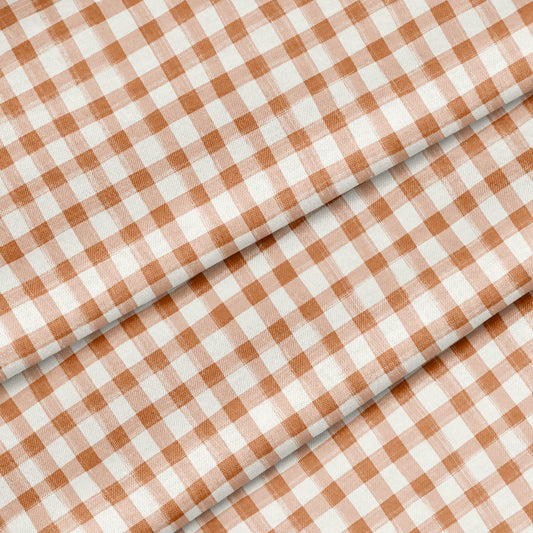 Hand Painted Gingham Fabric by the Yard Cinnamon Brown