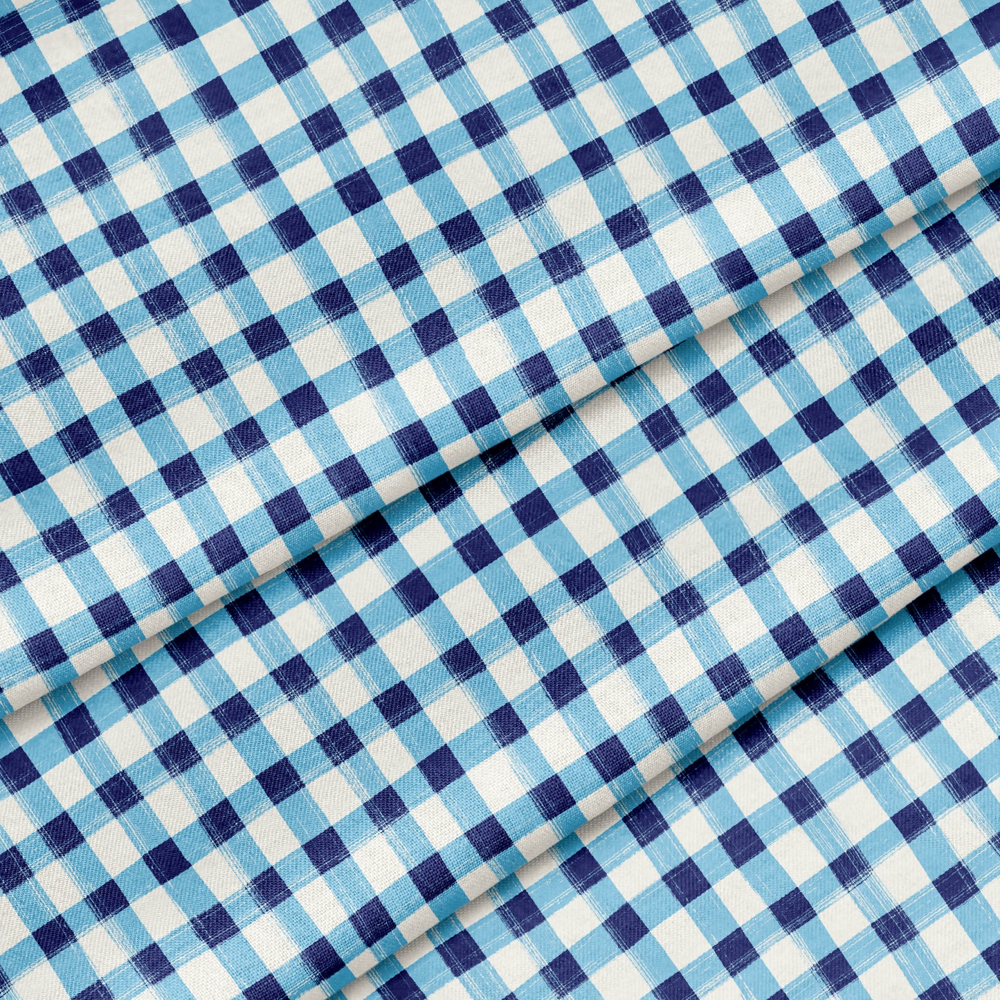 Hand Painted Gingham Fabric by the Yard Cobalt Blue