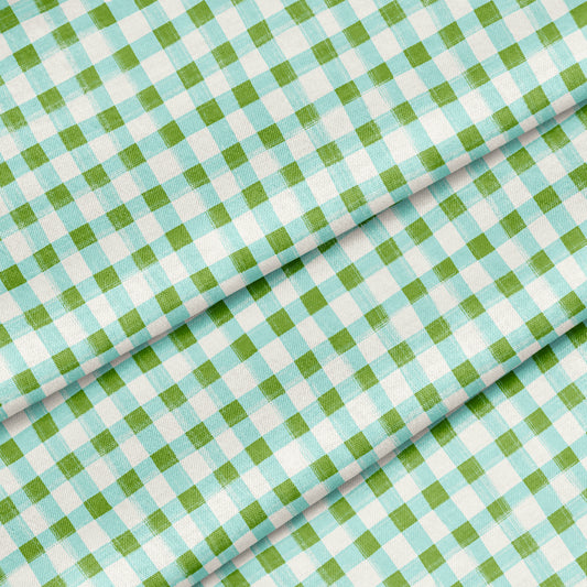Hand Painted Gingham Fabric by the Yard Olive Green
