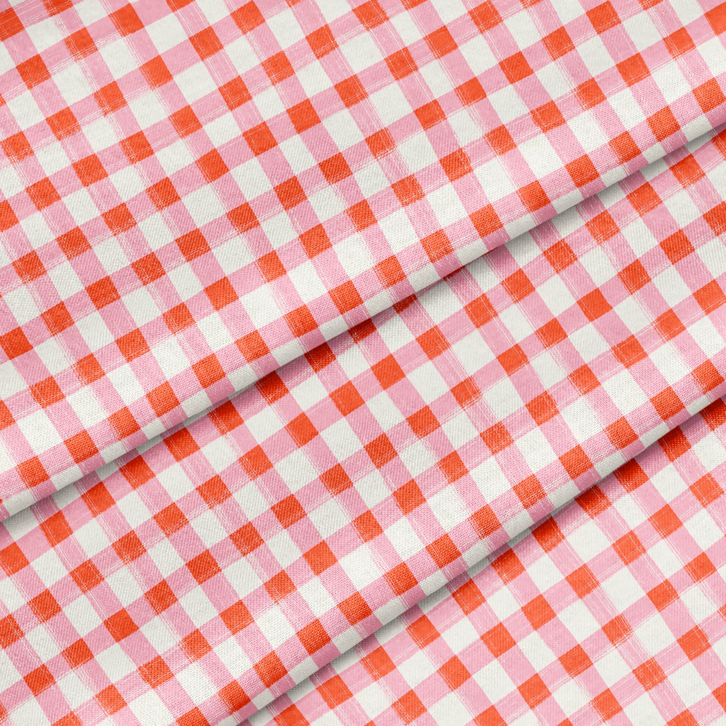 Hand Painted Gingham Fabric by the Yard Orange and Pink