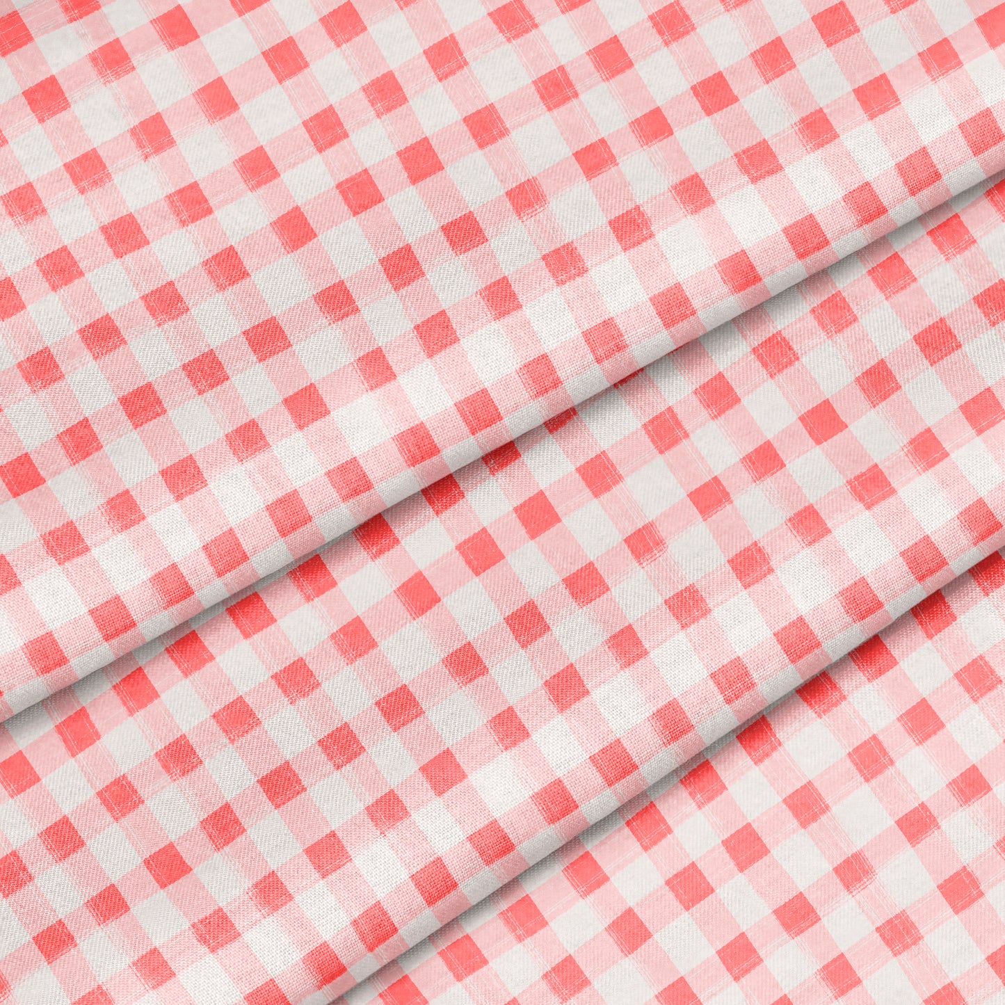 Hand Painted Gingham Fabric by the Yard Coral Pink