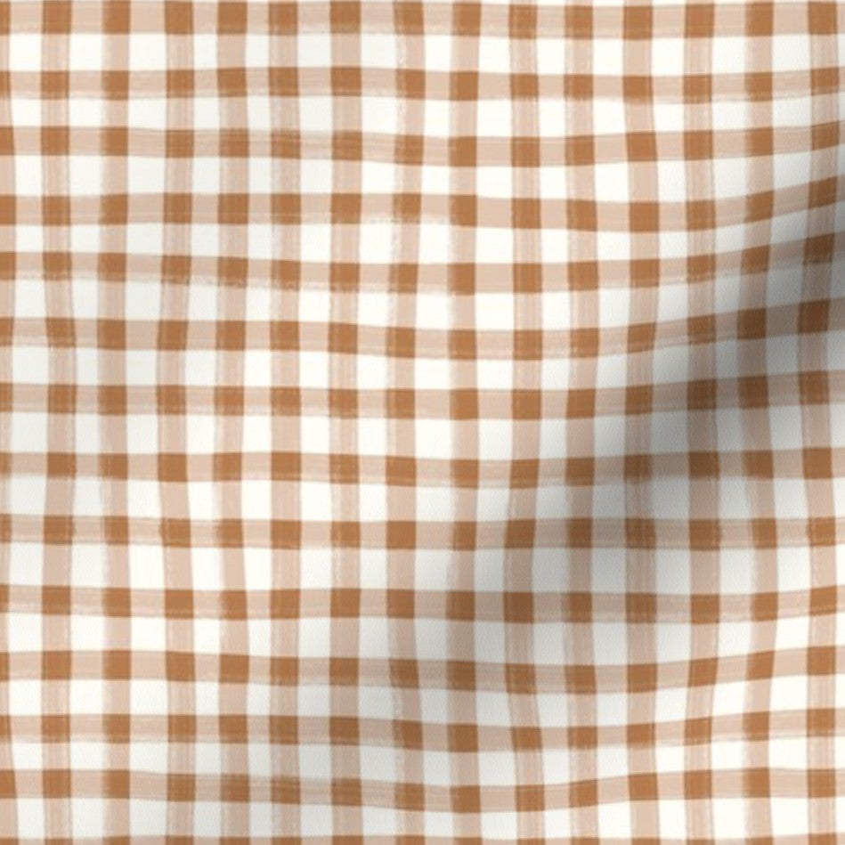 Hand Painted Gingham Fabric by the Yard Cinnamon Brown