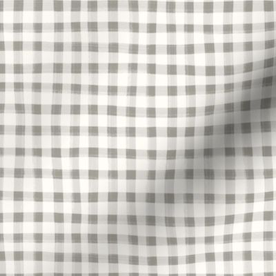 Hand Painted Gingham Fabric by the Yard Fog Gray