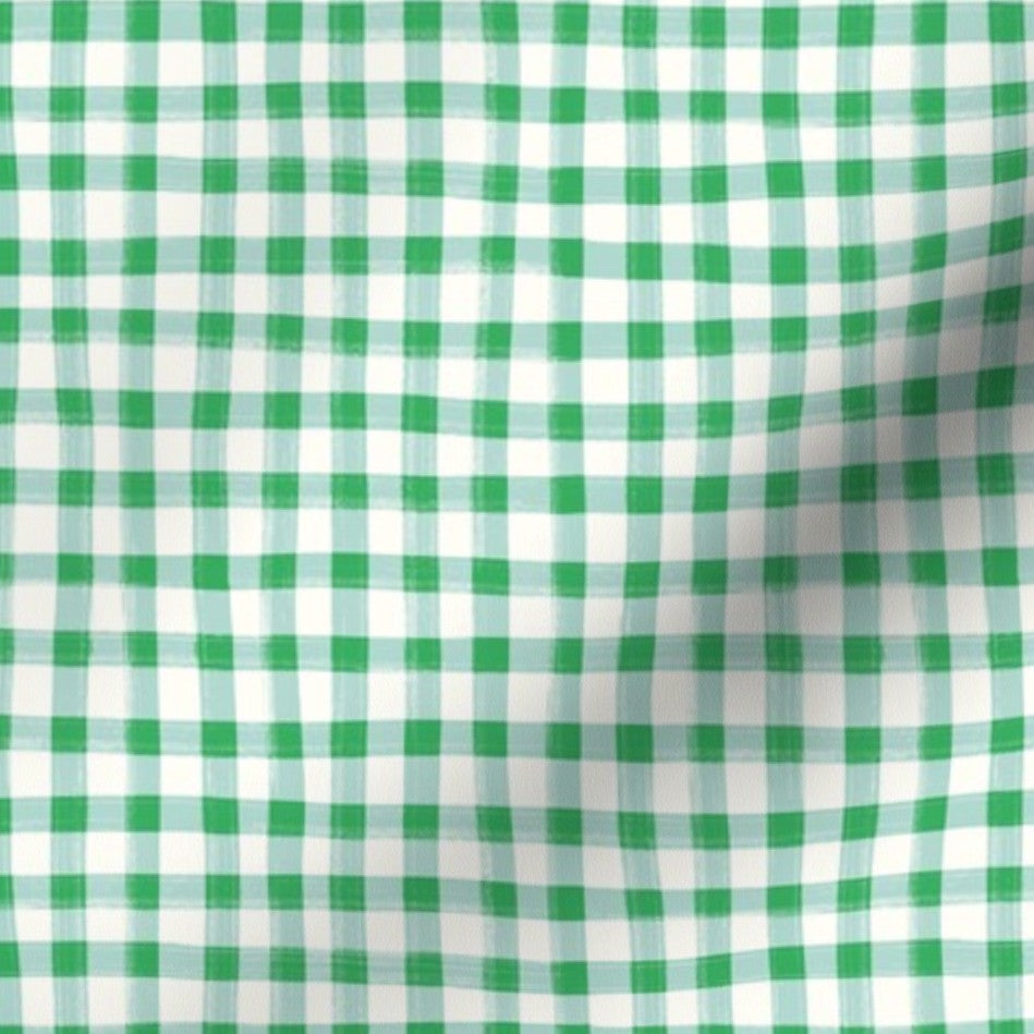 Hand Painted Gingham Fabric by the Yard Kelly Green