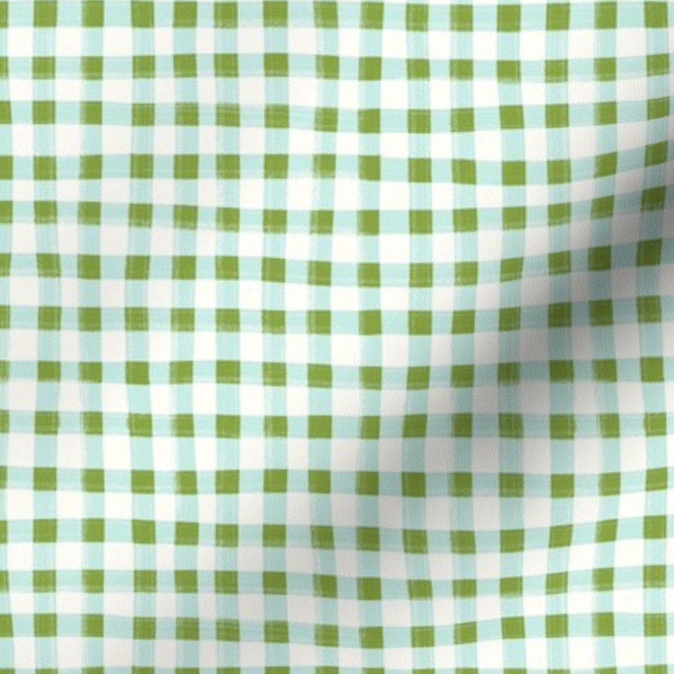 Hand Painted Gingham Fabric by the Yard Olive Green
