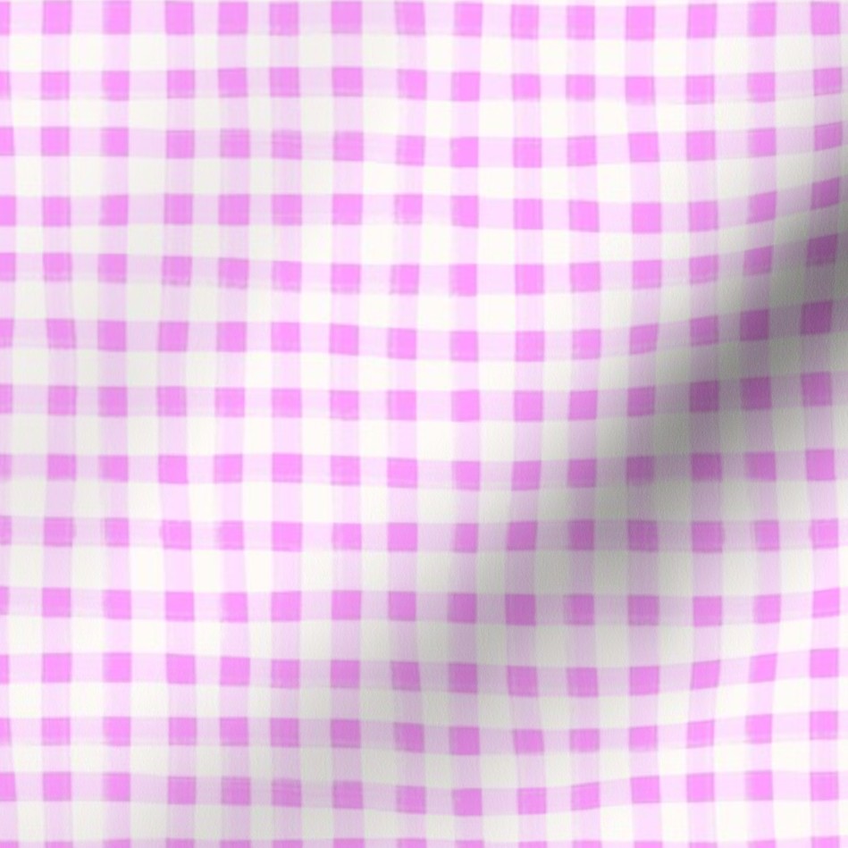 Hand Painted Gingham Fabric by the Yard Radiant Orchid