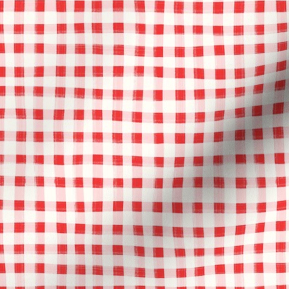Hand Painted Gingham Fabric by the Yard Red and Pink