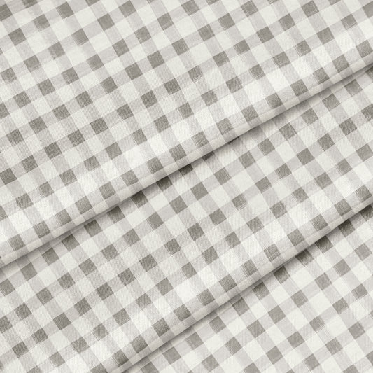 Hand Painted Gingham Fabric by the Yard Fog Gray