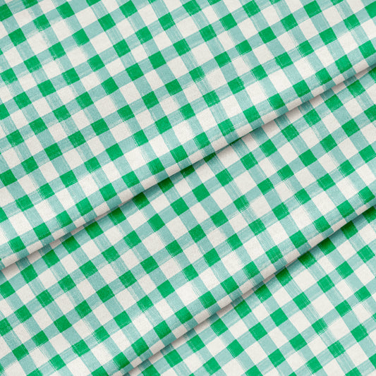 Hand Painted Gingham Fabric by the Yard Kelly Green