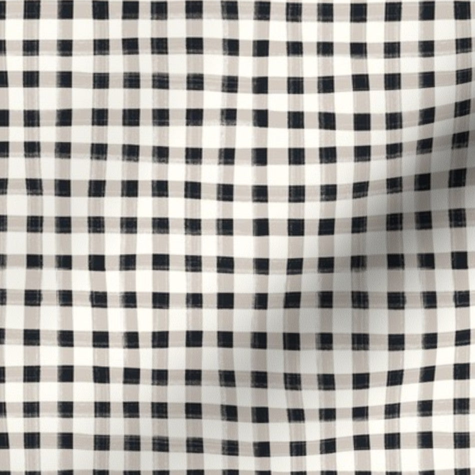 Hand Painted Gingham Fabric by the Yard Charcoal Black and Gray