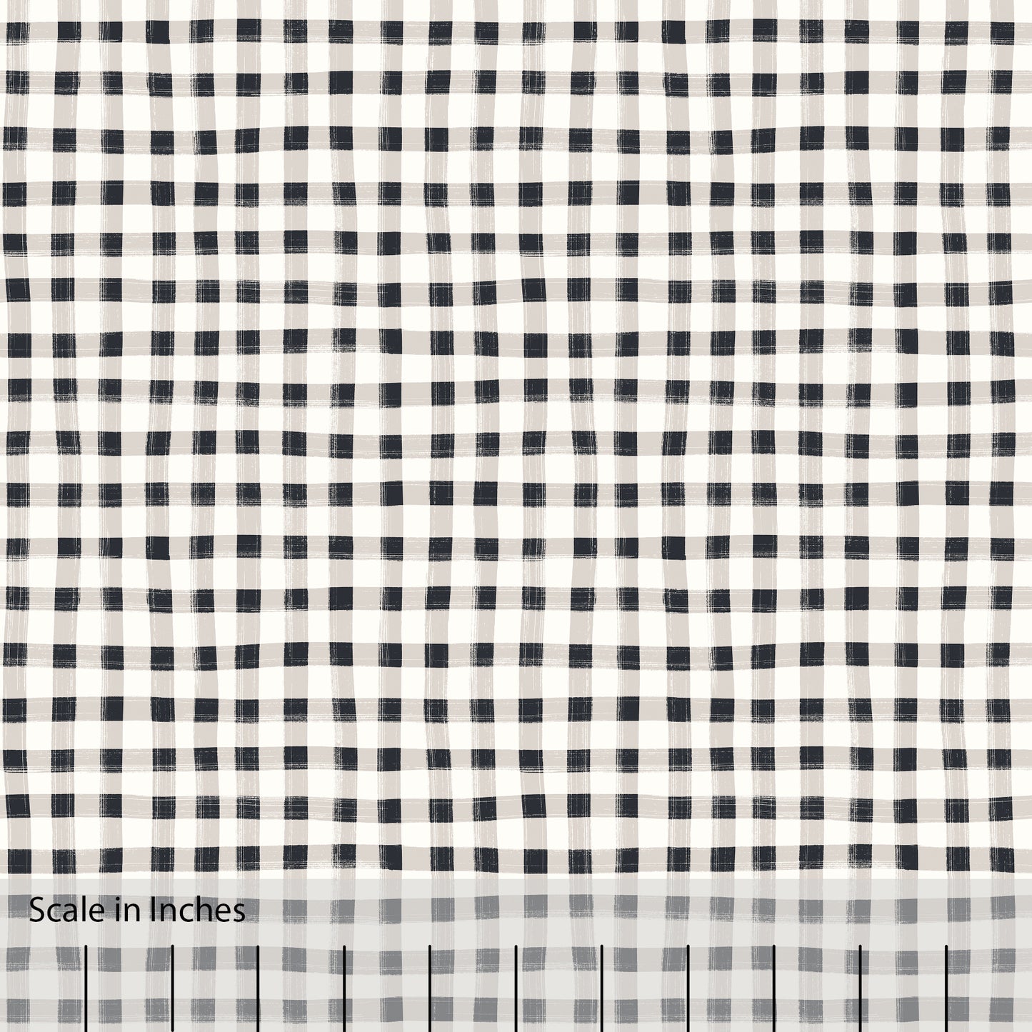 Hand Painted Gingham Fabric by the Yard Charcoal Black and Gray