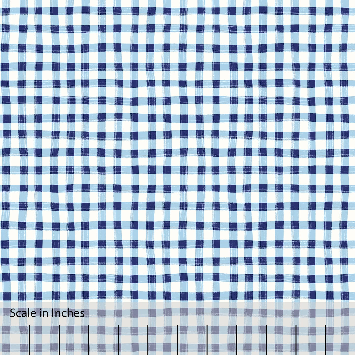 Hand Painted Gingham Fabric by the Yard Cobalt Blue