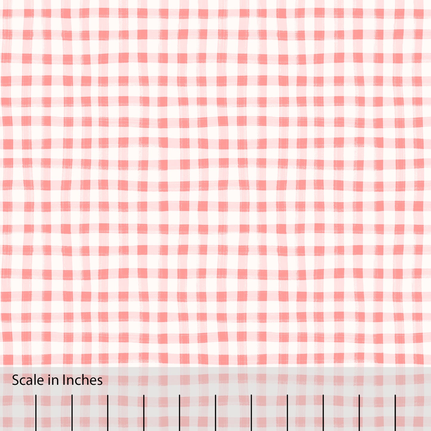 Hand Painted Gingham Fabric by the Yard Coral Pink