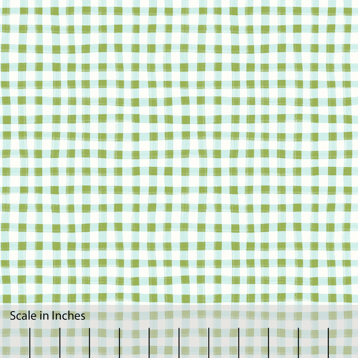 Hand Painted Gingham Fabric by the Yard Olive Green
