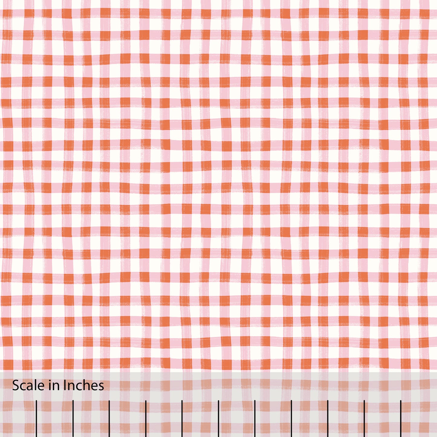 Hand Painted Gingham Fabric by the Yard Orange and Pink