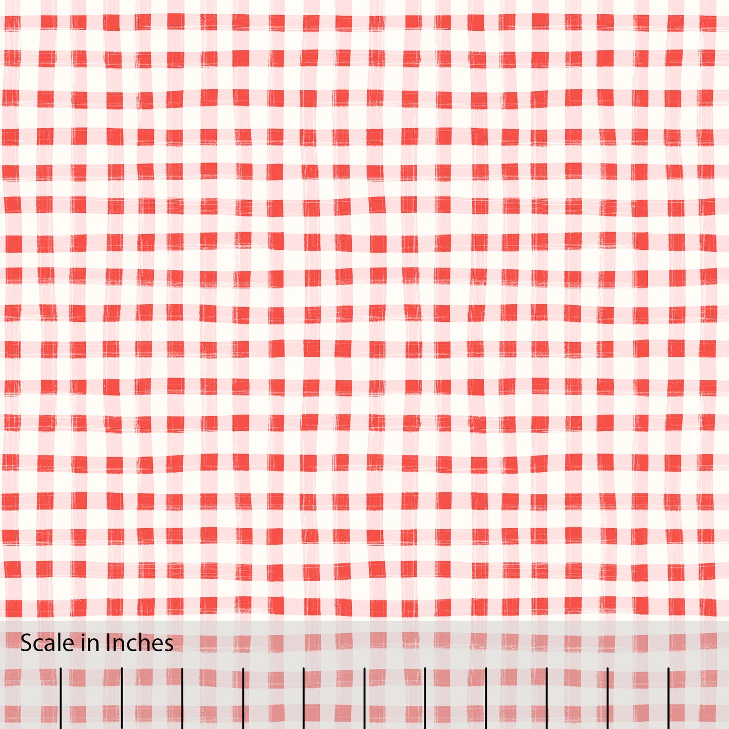 Hand Painted Gingham Fabric by the Yard Red and Pink