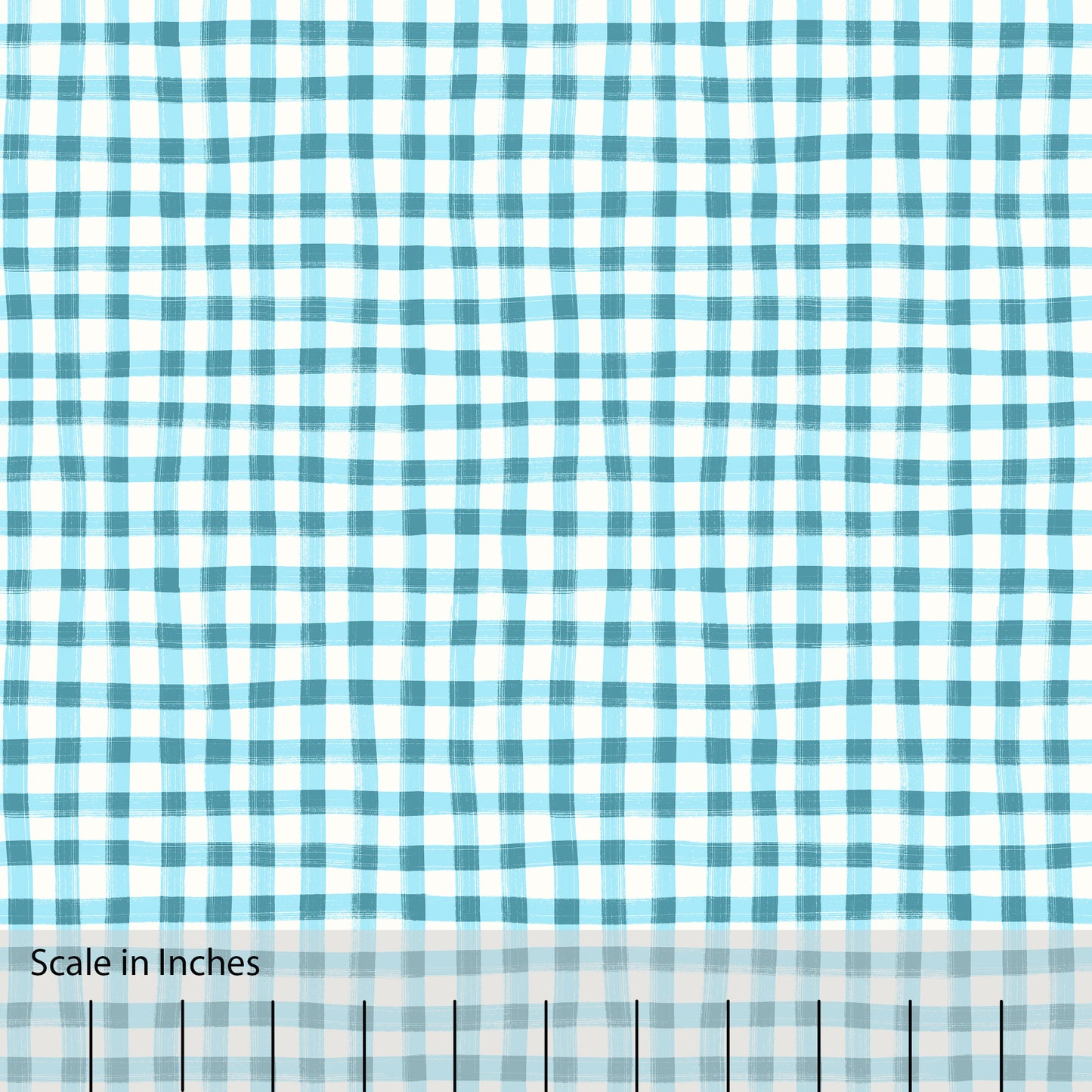 Hand Painted Gingham Fabric by the Yard Turquoise Blue