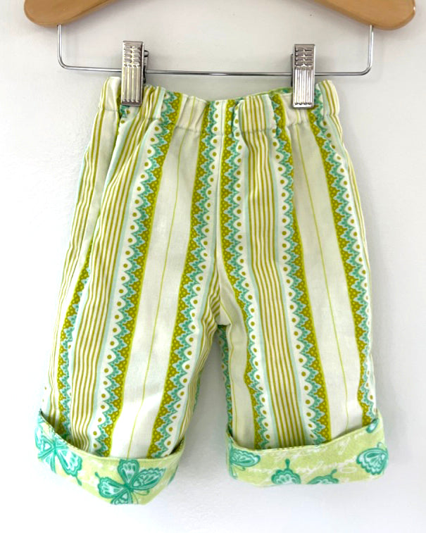 flannel reversible pants green butterfly and stripe