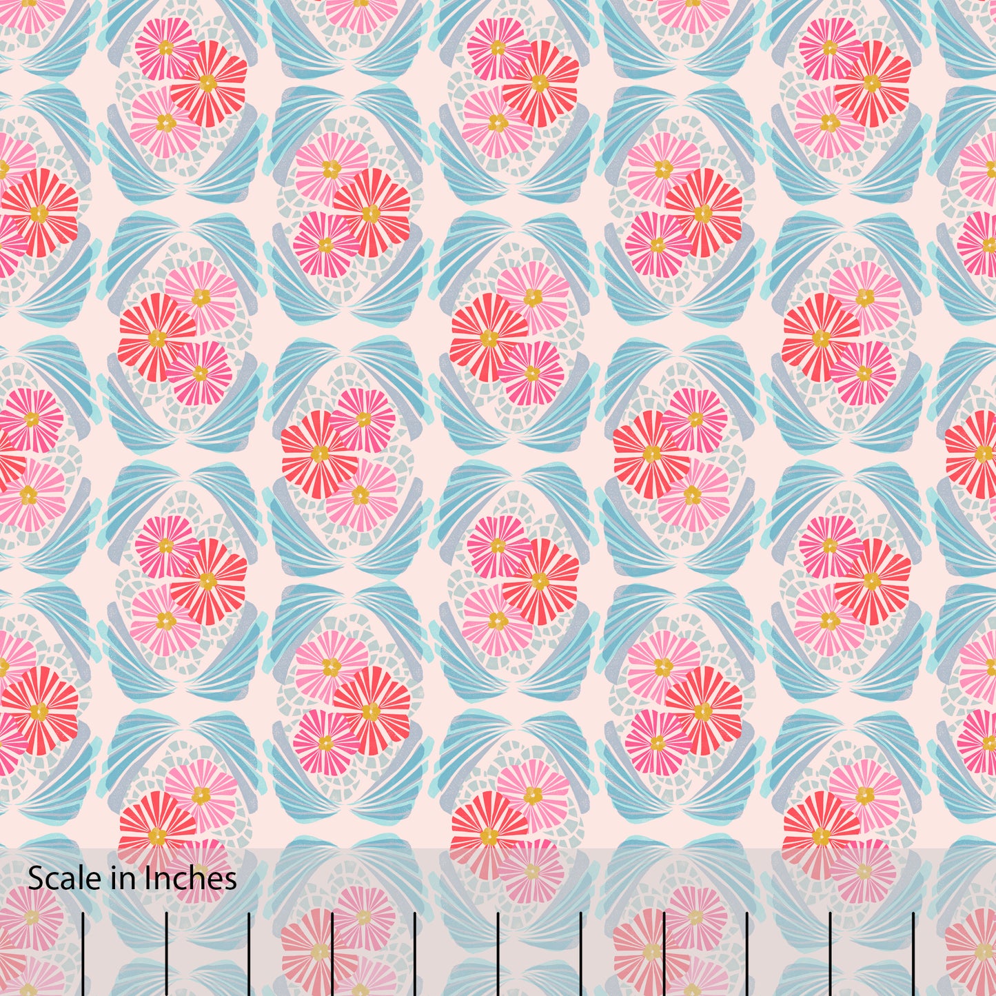 Modern Art Deco Floral Soft Pink and Blue