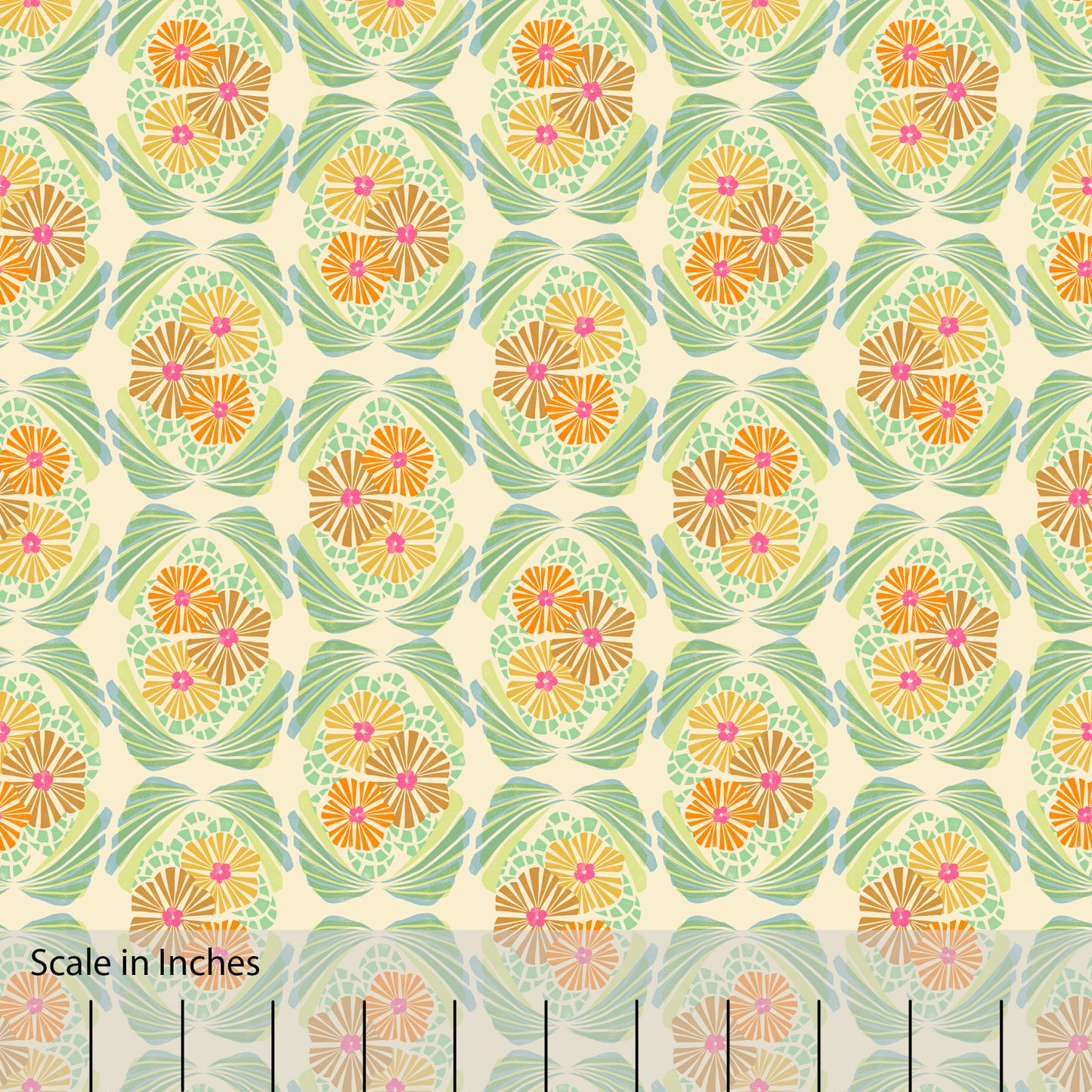 Modern Art Deco Floral Green and Cinnamon