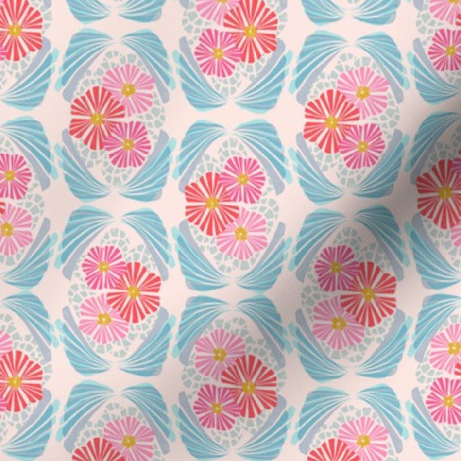 Modern Art Deco Floral Soft Pink and Blue