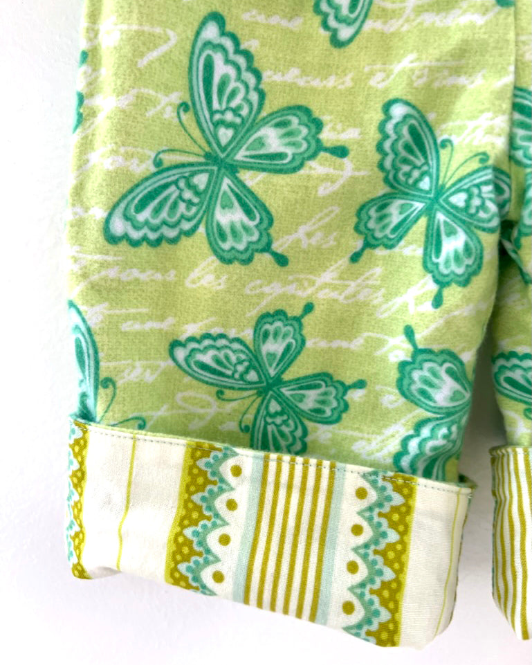 flannel reversible pants green butterfly and stripe