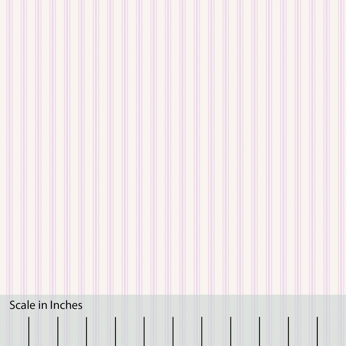 Classic Mattress Ticking stripe in lilac purple with an overlaid inch scale.