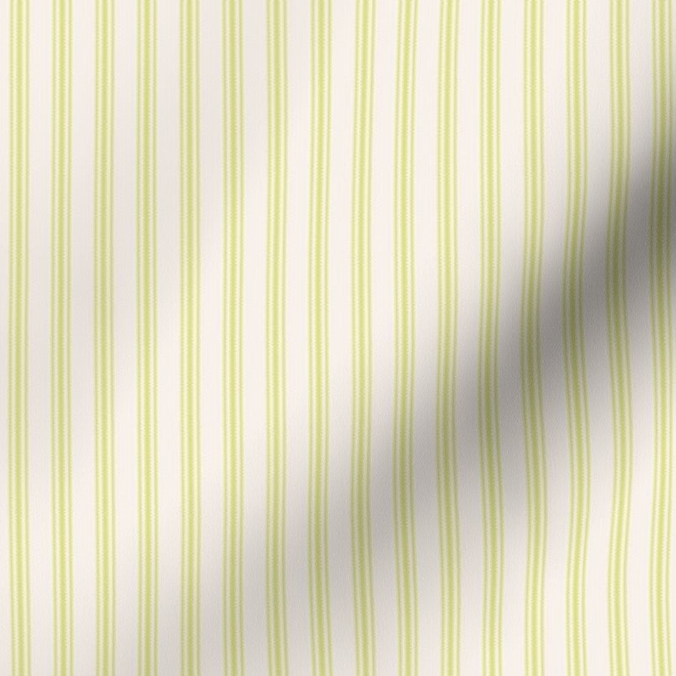 classic mattress ticking stripe fabric in lime green on creamy white