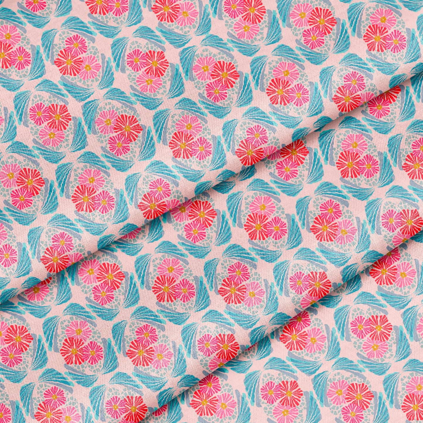 Modern Art Deco Floral Soft Pink and Blue