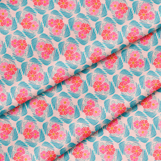 Modern Art Deco Floral Soft Pink and Blue