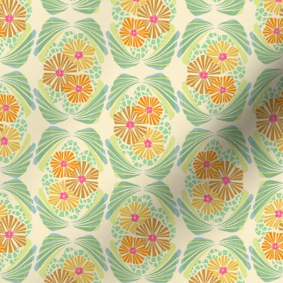 Modern Art Deco Floral Green and Cinnamon