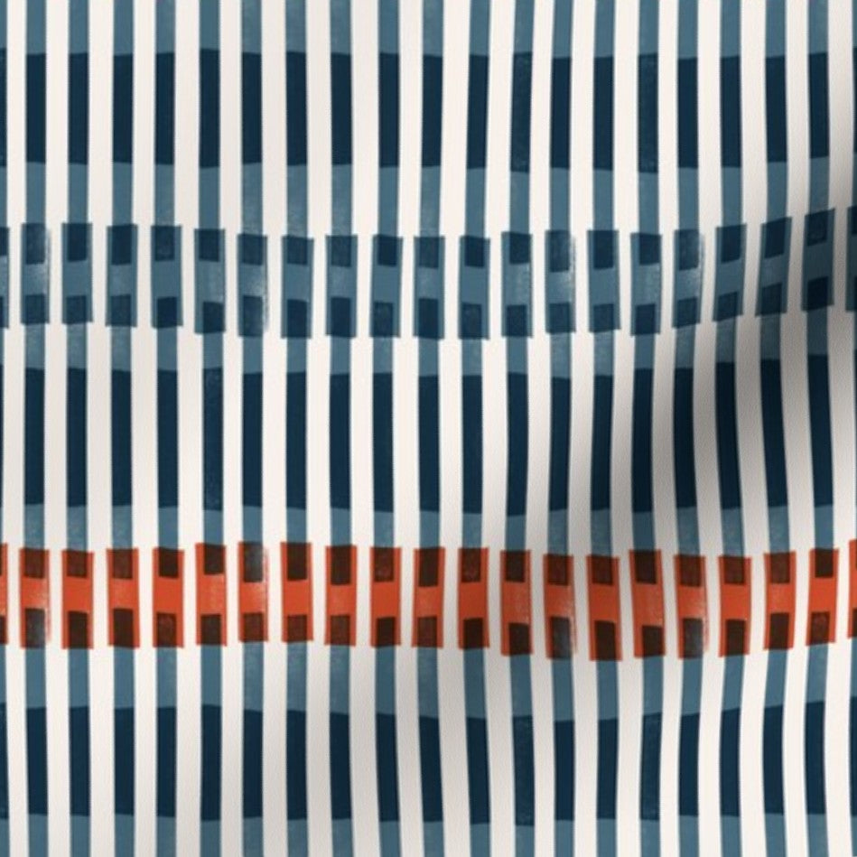 Block Print Overlap Stripe Fabric by the Yard