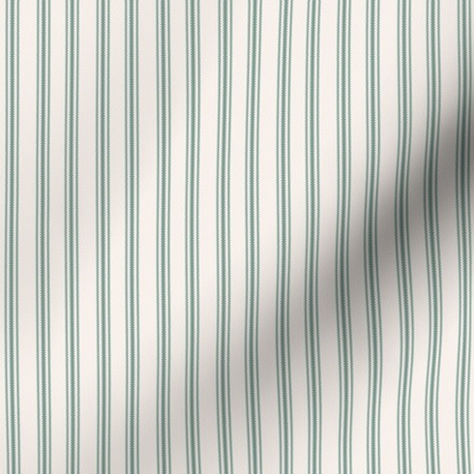 classic mattress ticking stripe fabric in british racing green on creamy white