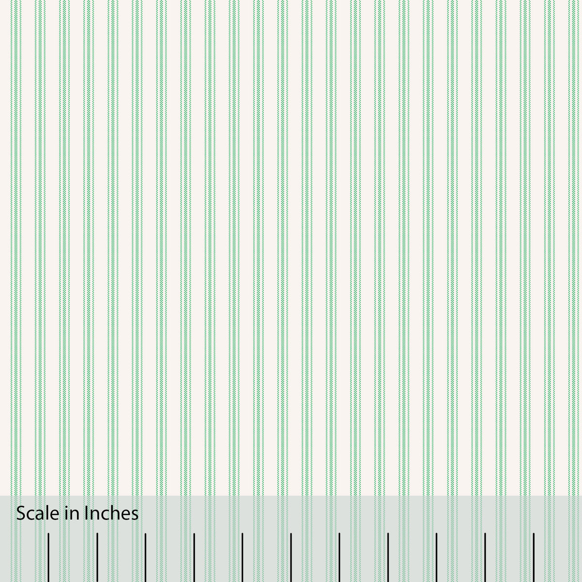 Classic Mattress Ticking stripe in kelly green with an overlaid inch scale.